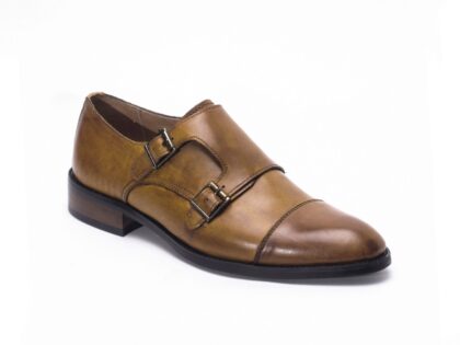 Giày Da Nam - Monkstrap - Brogue 9 Nâu - Mũi Tròn