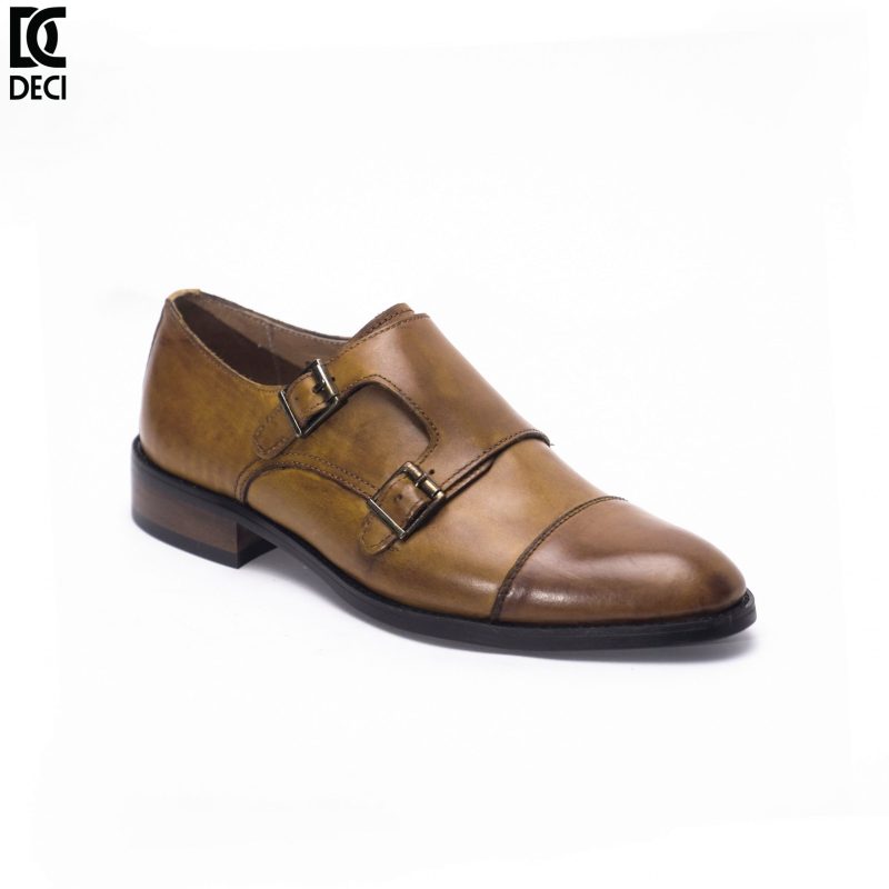 Giày Da Nam - Monkstrap - Brogue 9 Nâu - Mũi Tròn