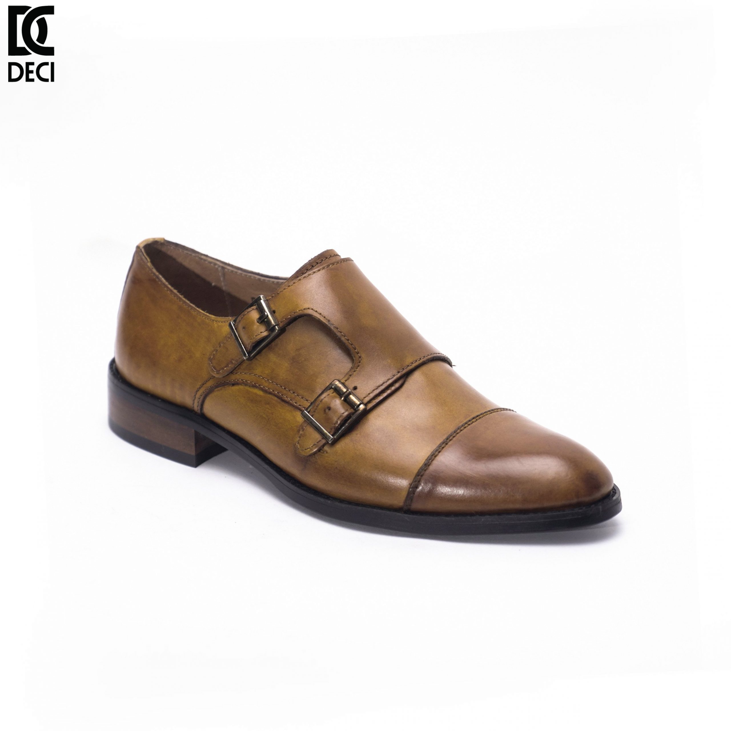 Giày Da Nam - Monkstrap - Brogue 9 Nâu - Mũi Tròn