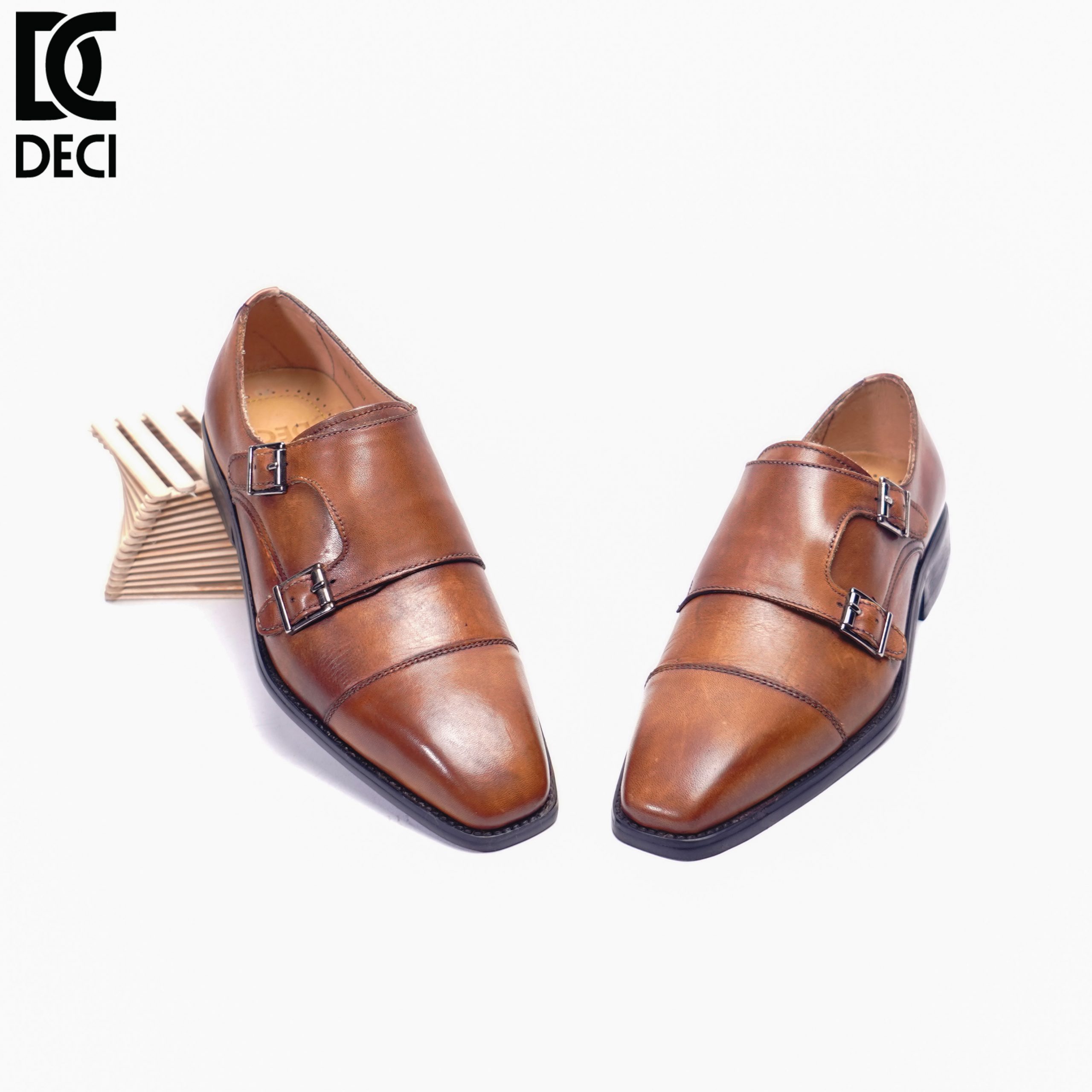 Giày Tây Nam - Monkstrap - Brouge 9 Nâu - Mũi Vuông - Ảnh 2