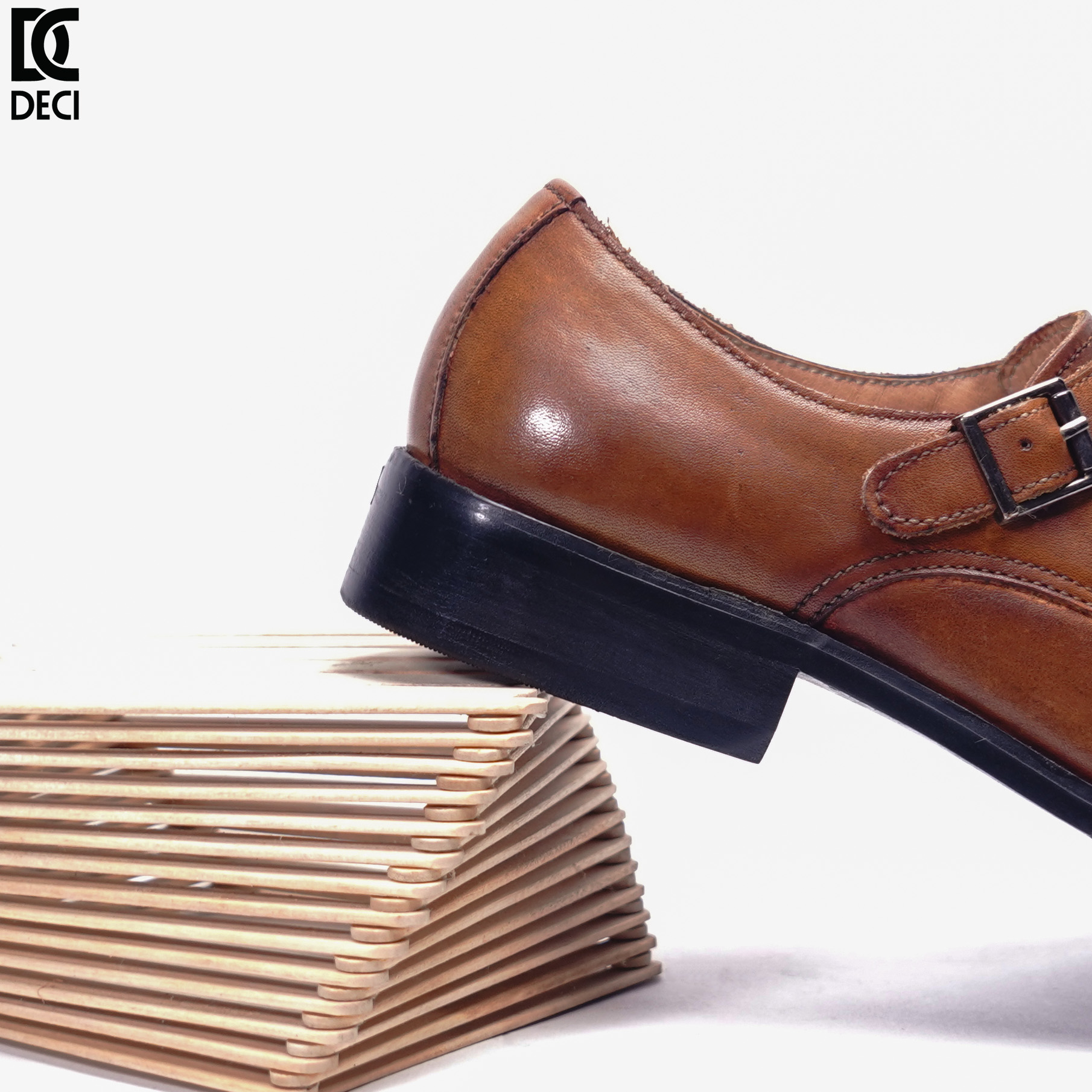 Giày Tây Nam - Monkstrap - Brouge 9 Nâu - Mũi Vuông - Ảnh 3